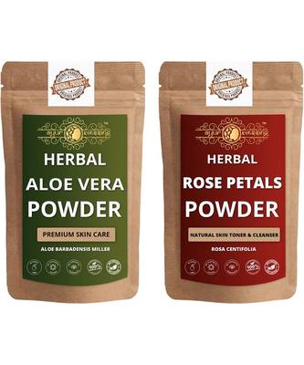 Aloe Vera Leaf and Rose Petals Powder Skin Care Products Combo  Face Pack  Skin Care (100 Gram * 2) 1