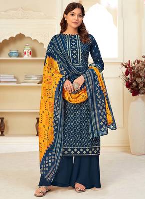 Navy Blue Cotton Printed Salwar Kameez 1