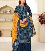 Navy Blue Cotton Printed Salwar Kameez