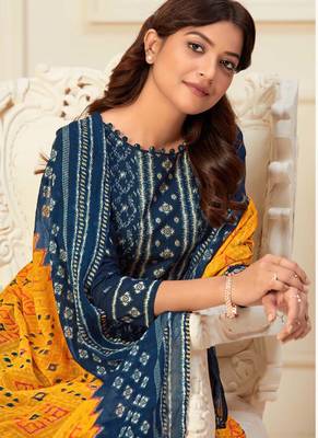 Navy Blue Cotton Printed Salwar Kameez 2