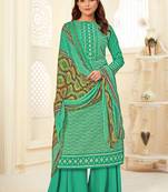 Turquoise Cotton printed Salwar Kameez