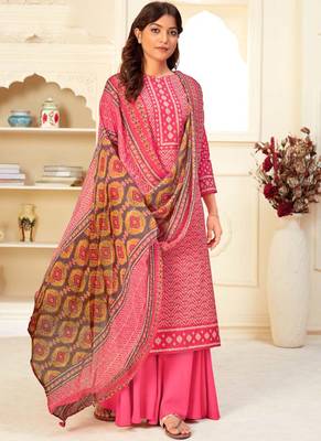 Dark Pink Cotton printed Salwar Kameez 1