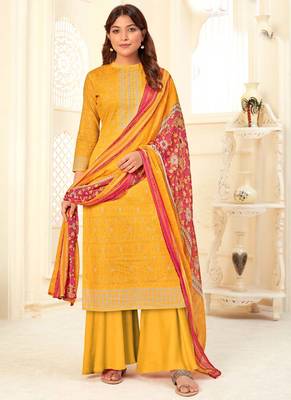 Yellow Cotton printed Salwar Kameez 1
