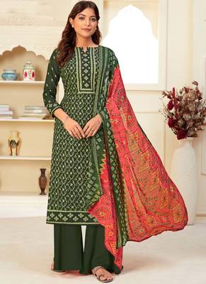 Dark Green Cotton printed Salwar Kameez 1