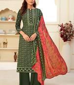 Dark Green Cotton printed Salwar Kameez