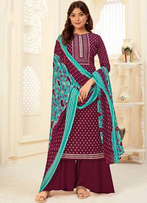Wine printed Cotton Salwar Kameez 1