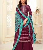 Wine printed Cotton Salwar Kameez