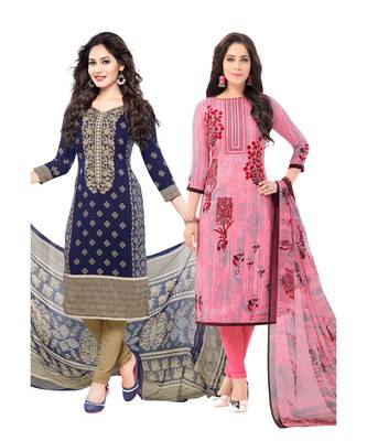multicolor crepe Salwar Studio Women's Pack of 2 Synthetic Printed Unstitched Dress Material Combo 1