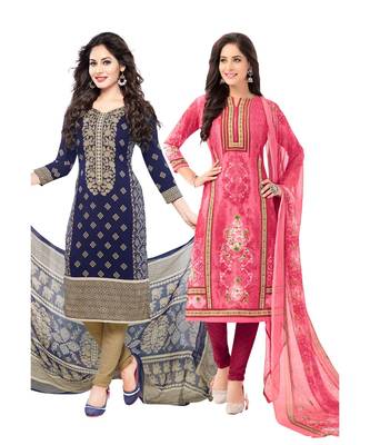 multicolor crepe Salwar Studio Women's Pack of 2 Synthetic Printed Unstitched Dress Material Combo 1
