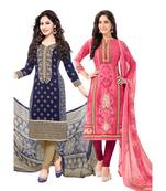 multicolor crepe Salwar Studio Women's Pack of 2 Synthetic Printed Unstitched Dress Material Combo
