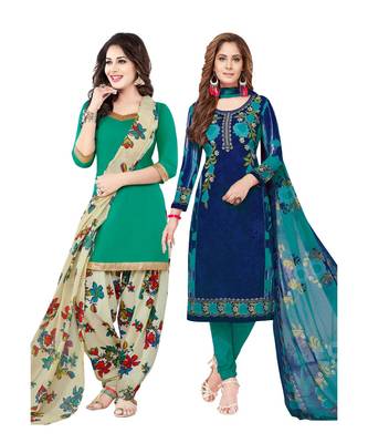 multicolor crepe Salwar Studio Women's Pack of 2 Synthetic Printed Unstitched Dress Material Combo 1