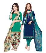 multicolor crepe Salwar Studio Women's Pack of 2 Synthetic Printed Unstitched Dress Material Combo