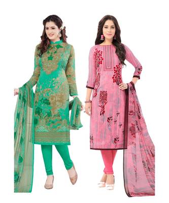 multicolor crepe Salwar Studio Women's Pack of 2 Synthetic Printed Unstitched Dress Material Combo 1