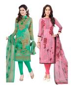 multicolor crepe Salwar Studio Women's Pack of 2 Synthetic Printed Unstitched Dress Material Combo
