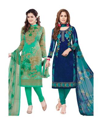 multicolor crepe Salwar Studio Women's Pack of 2 Synthetic Printed Unstitched Dress Material Combo 1