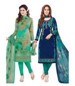 multicolor crepe Salwar Studio Women's Pack of 2 Synthetic Printed Unstitched Dress Material Combo