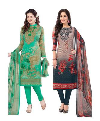 multicolor crepe Salwar Studio Women's Pack of 2 Synthetic Printed Unstitched Dress Material Combo 1