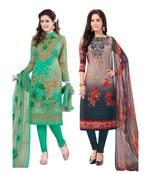multicolor crepe Salwar Studio Women's Pack of 2 Synthetic Printed Unstitched Dress Material Combo
