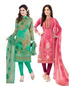 multicolor crepe Salwar Studio Women's Pack of 2 Synthetic Printed Unstitched Dress Material Combo
