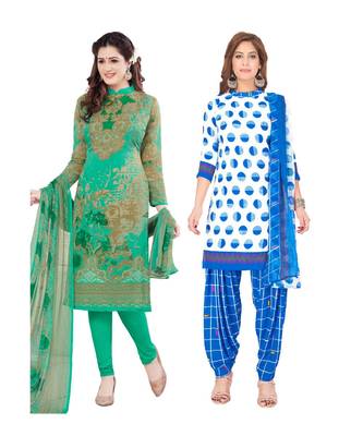multicolor crepe Salwar Studio Women's Pack of 2 Synthetic Printed Unstitched Dress Material Combo 1