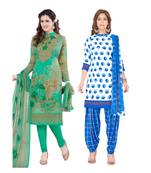 multicolor crepe Salwar Studio Women's Pack of 2 Synthetic Printed Unstitched Dress Material Combo