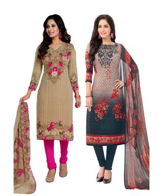 multicolor crepe Salwar Studio Women's Pack of 2 Synthetic Printed Unstitched Dress Material Combo 1