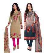 multicolor crepe Salwar Studio Women's Pack of 2 Synthetic Printed Unstitched Dress Material Combo