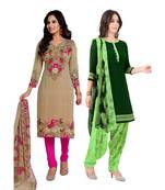 multicolor crepe Salwar Studio Women's Pack of 2 Synthetic Printed Unstitched Dress Material Combo