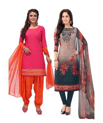 multicolor crepe Salwar Studio Women's Pack of 2 Synthetic Printed Unstitched Dress Material Combo 1