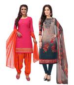 multicolor crepe Salwar Studio Women's Pack of 2 Synthetic Printed Unstitched Dress Material Combo
