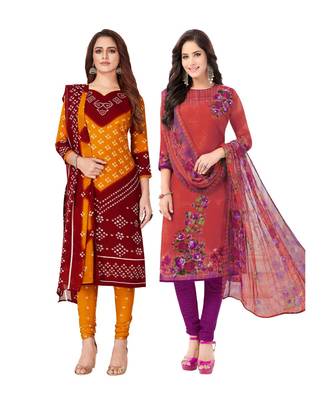 multicolor crepe Salwar Studio Women's Pack of 2 Synthetic Printed Unstitched Dress Material Combo 1