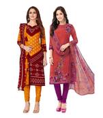 multicolor crepe Salwar Studio Women's Pack of 2 Synthetic Printed Unstitched Dress Material Combo