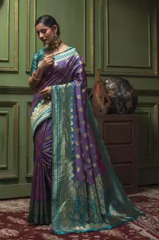 Pink Woven Art Silk Saree With Blouse