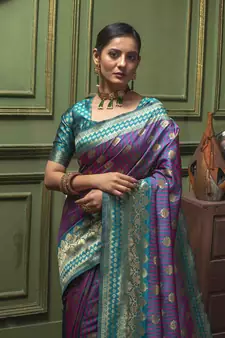 Pink Woven Art Silk Saree With Blouse