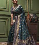 Dark green woven art silk saree with blouse