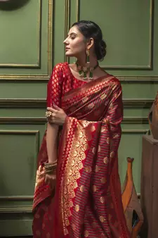 Red Woven Art Silk Saree With Blouse