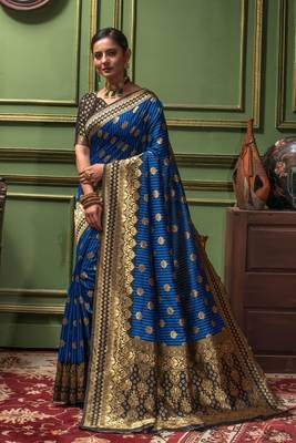 Blue Woven Art Silk Saree With Blouse 1