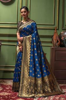 Blue Woven Art Silk Saree With Blouse
