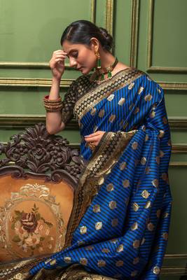 Blue Woven Art Silk Saree With Blouse 2