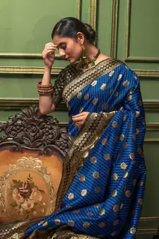 Blue Woven Art Silk Saree With Blouse
