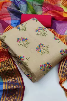Beige embroidered cotton salwar
