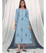 Blue Bio Washed Cotton Designer Kurti