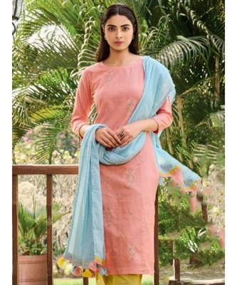 Pink Cotton Linen KURTI  PANNT & Dupatta set 2