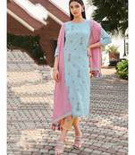 Blue Cotton Linen KURTI  PANNT &  Dupatta set