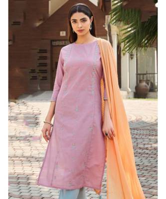 Purple Cotton Linen KURTI  PANNT &  Dupatta set 1