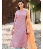 Purple Cotton Linen KURTI  PANNT &  Dupatta set