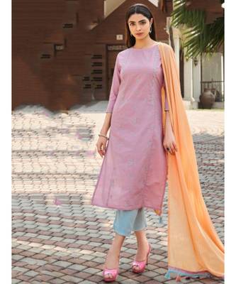 Purple Cotton Linen KURTI  PANNT &  Dupatta set 2