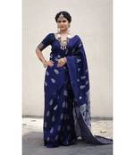 Nevy Blue Banarasi Saree All Over Bird Printed Saree With Seprate Blouse