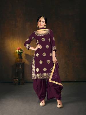 Wine embroidered silk cotton salwar 1