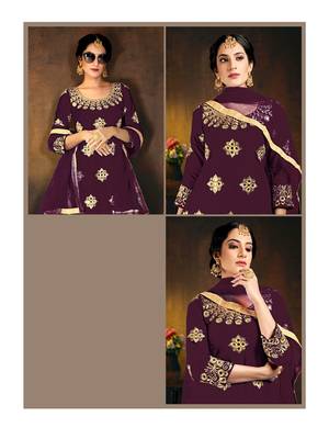 Wine embroidered silk cotton salwar 2